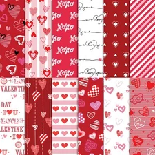 24 Sheets Valentine‘s Day Double-Sided Scrapbook Paper Red Heart Love Craft P...