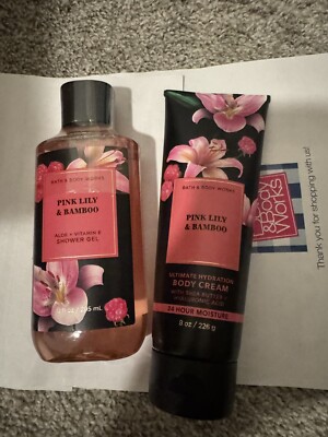 Bath & Body Works PINK LILY & BAMBOO Shower Gel And Body Cream 
