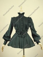Victorian Gothic Women Vintage Black Blouse Shirt Steampunk Witch Halloween B005