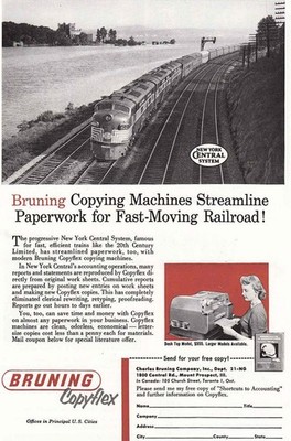 1958 Bruning Copyflex: Fast-Moving Railroad, New York  Vintage Print Ad