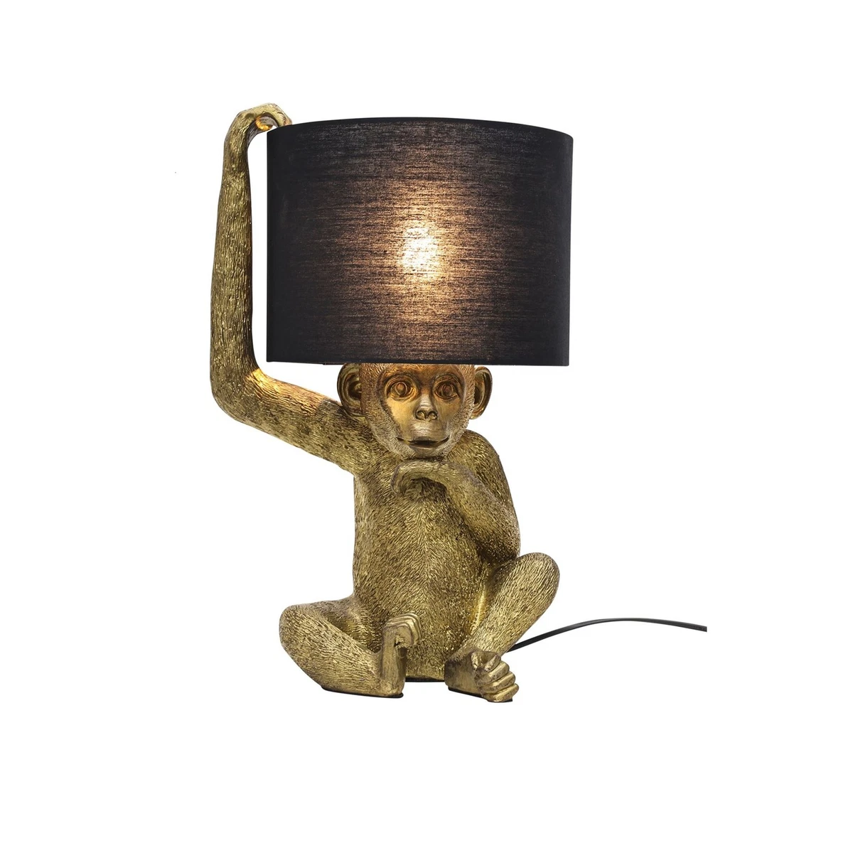 Lámpara de mesa mono dorado y negro luz de noche retro animal luz de dormitorio