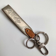 LOUIS VUITTON Dragonne Mirror Key Ring Silver Leather Strap Charm made in Italy
