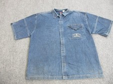 Vintage Southpole Shirt Mens XL Blue Denim Cotton Button Front Embroidered