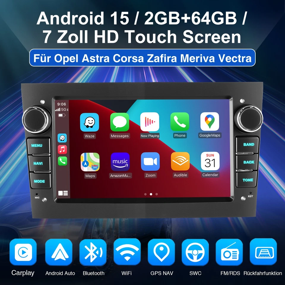 64G Android 15 Für Opel Astra H Corsa C/D Vectra Zafira Autoradio Carplay Kamera - Bild 2 von 4