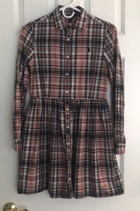 Polo Ralph Lauren Plaid Button Front Shirt Dress Navy Blue Pink 16 Girl’s