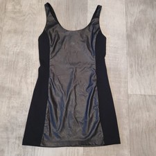 FREE PEOPLE Faux Leather Black Mini Dress Size M Medium Bodycon Sleeveless ZipUp