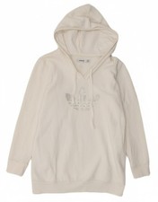 ADIDAS Womens Loose Fit Graphic Hoodie Jumper EU 42 Medium White Polyester DV07