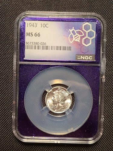 1943-P Mercury Silver Dime 10c NGC MS 66 Trader Bea Purple Slab