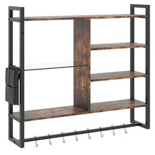 6-Tier Wall Mounted Shelf with 8 S-Hooks and Removable Side Pocket