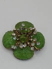 As Is Vintage Miriam Haskell Gold Tone Green Gripoix Glass Brooch Pin Signed