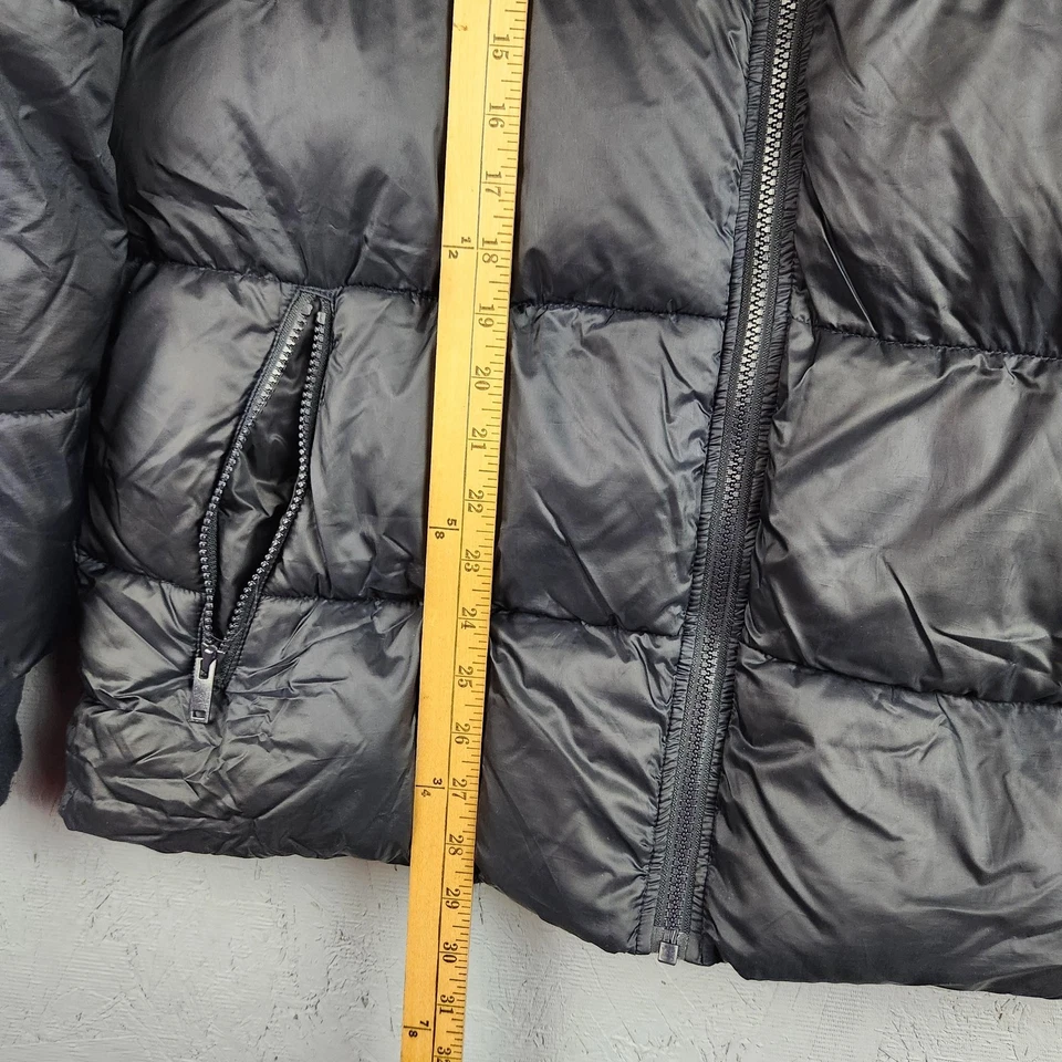 Nordstrom Puffer Jacket Mens Medium Black Hooded Full Zip Pockets Preppy Heavy - Image 4 of 4