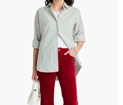 FRAME $298 Striped Cotton Oxford Size Small Pleated Back Pocket