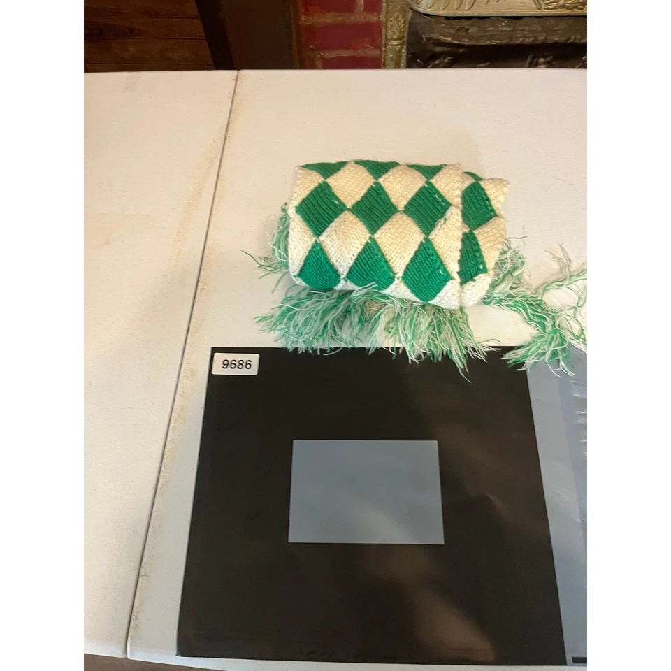 Cachecol Hollister unissex malha padrão diamante franja macio inverno aconchegante ano 2000 - Imagem 4 de 4