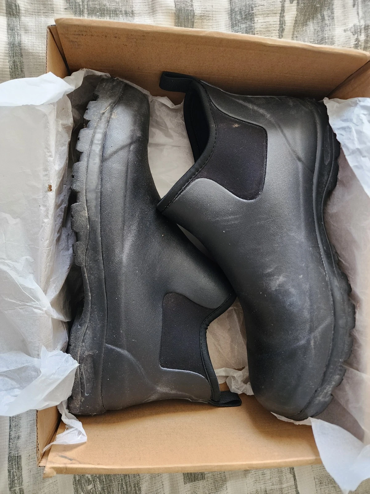 Pemberton Rain Boots Mens Size 13 Black Rubber Slip On Waterproof Work Shoes