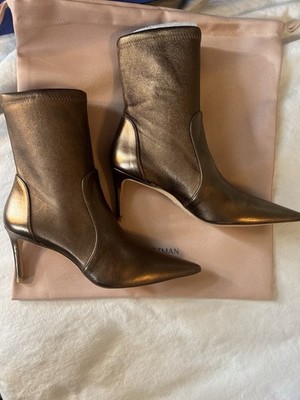 Stuart Weitzman Leather Bronze Bootie Size 6B New W/Box Pointed Toe Heels Shoes