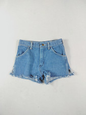 Vintage 90s Wrangler Jean Shorts Waist 26 Women's Blue Denim Cutoff Frayed Hem
