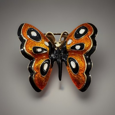 DON LIM Gold Tone Monarch Butterfly Colored Enamel Brooch