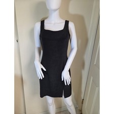 Hugo Buscati Collection Black 100% Silk Square Neck Sheath Dress Side Slit  8