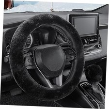 Furry Car Steering Wheel Cover with Fluffy Gear Shift Cover Soft Warm Black