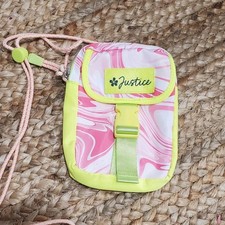 Justice Girls Crossbody Purse with Adjustable Strap Pink Green