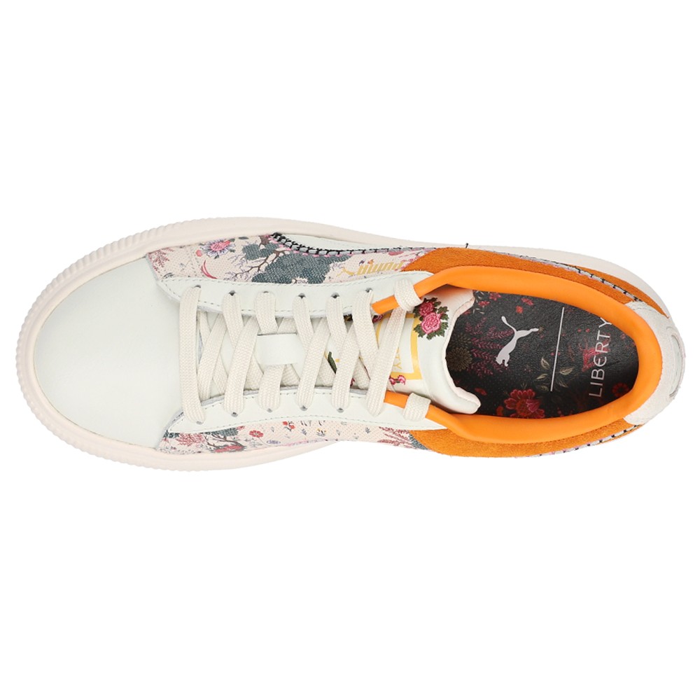 PUMA Suede Mayu Floral Liberty Lace Up  Womens Off White, Orange Sneakers Casual thumbnail 4
