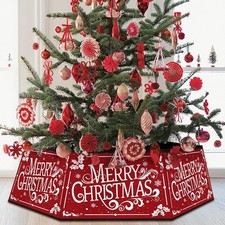 Christmas Tree Collar, Square Christmas Tree Ring, Red Merry Christmas Tree