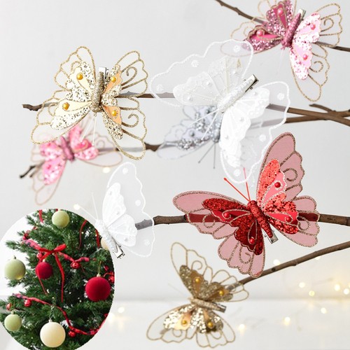 3Pcs 6Pcs Christmas Tree Butterfly Decorations Glitter Butterflies Centerpiece - Picture 6 of 24