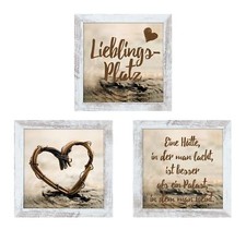 Bilder-Set 3-teilig Wandbild Bild Wanddeko Braun Weiß Herz Spruch 23 x 23 cm