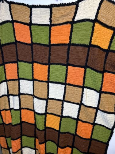 Handmade Crochet Afghan Throw Blanket Patchwork Pattern Granny Square 62x60 Nice