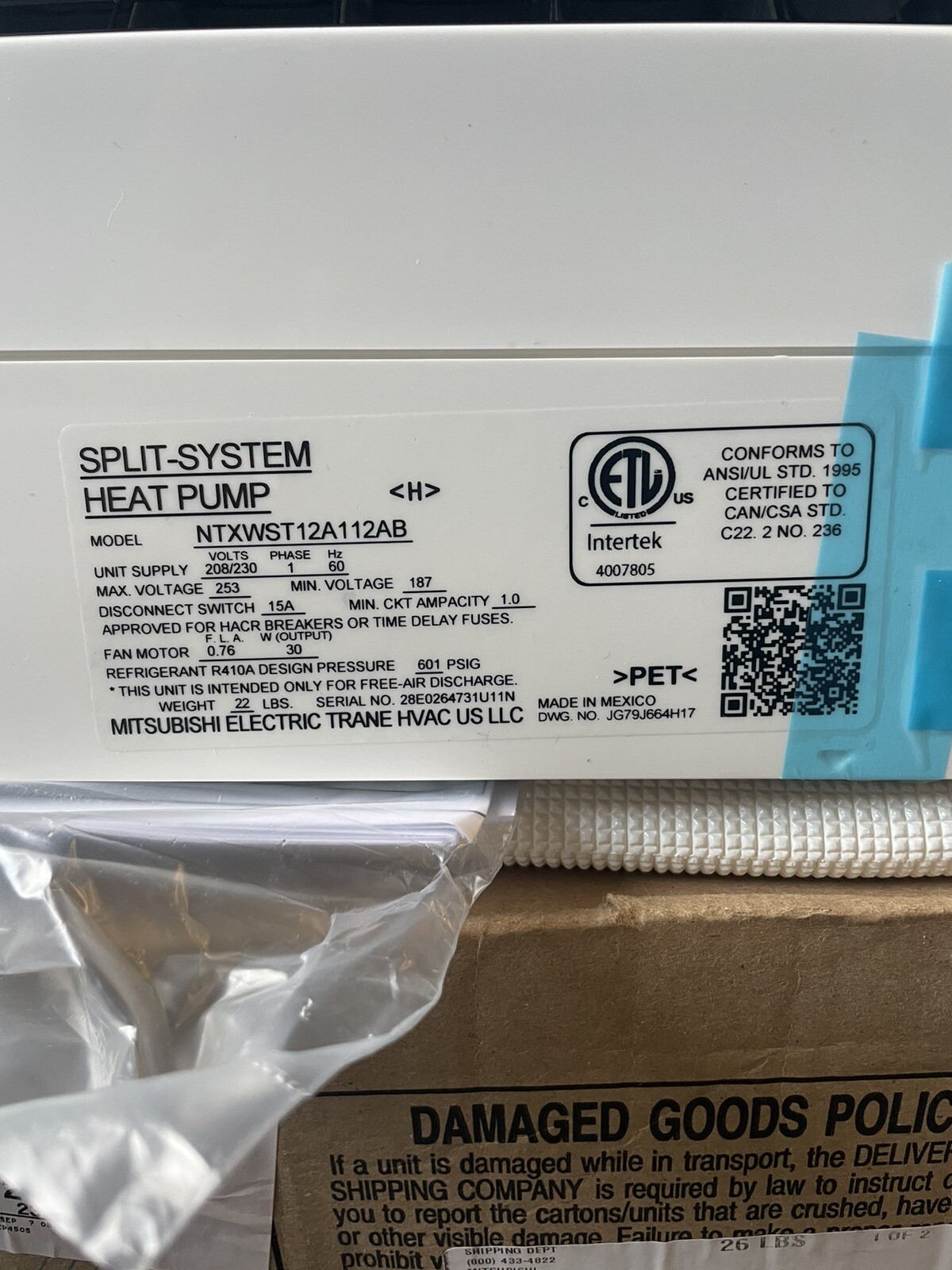 Trane/Mitsubishi heat pump split system
