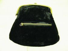 Vintage Black Velvet Ladies Evening Clutch Purse with Zipper