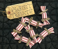 DLCC~FAUX Prim pep-o-mint candy set of 6 ornaments country Christmas farmhouse