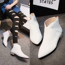 Women's casual Glitter Sequins Pointy Toe Low Heels Ankle Knight Boots Size