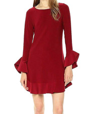 Laundry ~ Wine Red Jersey Bell Sleeves Ruffle Hem Shift Party Dress 12 NEW $118