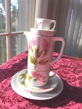 Limoges 6 pc. hand painted porcelain Stacking  Breakfast Set