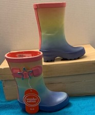 Little Girls Rainboots Boots 5/6 WONDER NATION Star Buckle Colorful Pastel NWT