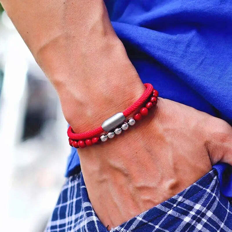 Pulseras magnéticas de hilo rojo de la suerte para hombre