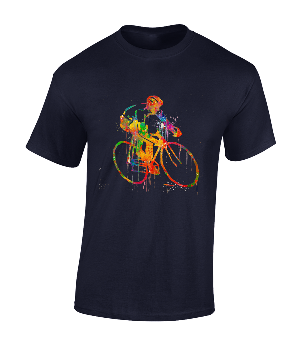 WATERCOLOUR CYCLING MENS T SHIRT CYCLIST BIKE BICYCLE GIFT PRESENT