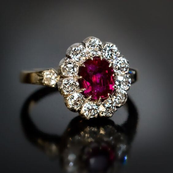 Antique Victorian Era Lab Created Ruby and Diamond Engagement Ring