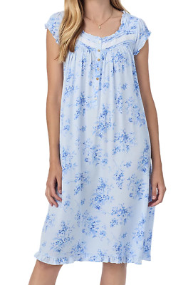 Nwt $72 Eileen West Blue Garden MODAL Cap Sleeves 42'' Long Waltz Nightgown Sz M