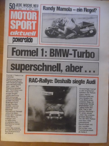 MOTOR SPORT aktuell 50 - 1981 RAC-Rallye Audi Formel 1 BMW-Turbo Randy Mamola