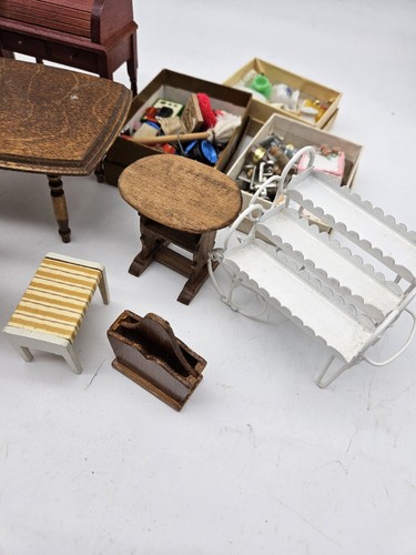 Vintage Miniature Dollhouse Furniture Mixed Lot Wood Chairs Desk Piano Tables L2 - Picture 6 of 8
