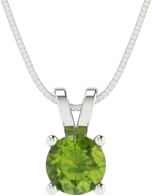 Solid 10K White Gold Natural Green Peridot Solitaire Pendant Ring For Women's - Image 3 of 4