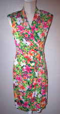 Vince Camuto Dress 4 Faux Wrap Sheath Knee Length Floral Print Cap Sleeve Green