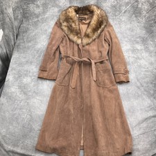 Split End Ltd Coat Women 11/12 Brown Suede Fur Collar Nylon Lined Penny Lane Vtg