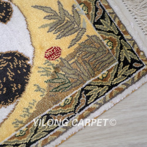 1x1ft House Hand Knotted Area Rug Mini Silk Carpet Panda Tapestry 022H - Picture 6 of 7