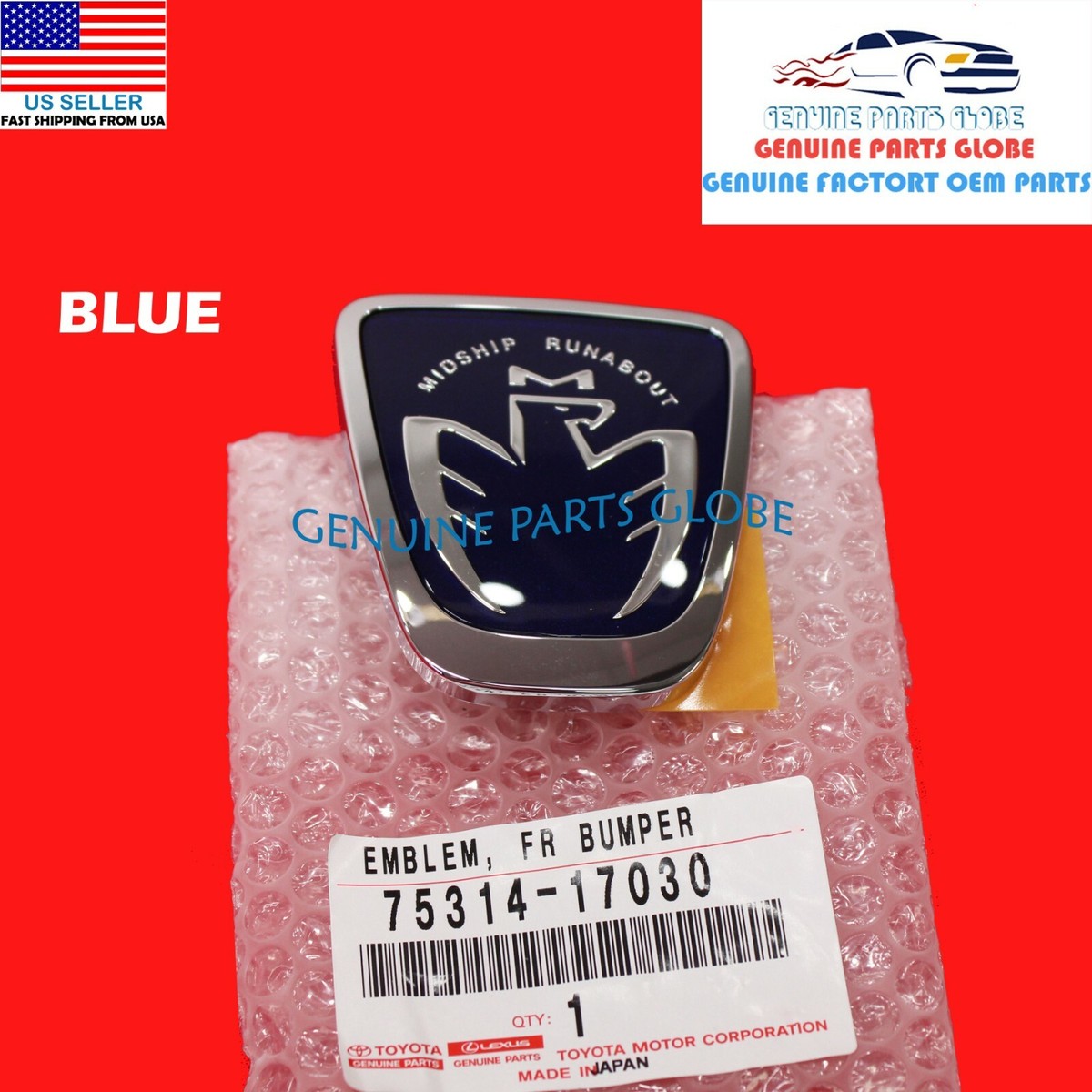 GENUINE TOYOTA 00-07 MR2 SPYDER BLUE MIDSHIP RUNABOUT FRONT EMBLEM