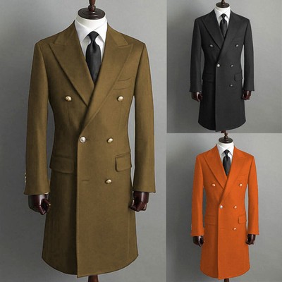 Men's Long Overcoat Formal Business Wedding Outerwear Jacket Double Breasted