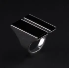Georg Jensen Sterling Aria Two Bar Ring with Black Agate # 612A. Silver. NEW!