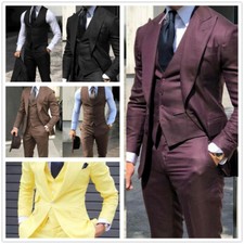 3 Piece Men Suits Slim Fit Blazer Wide Peak Lapel Jackets Wedding Groom Outfits